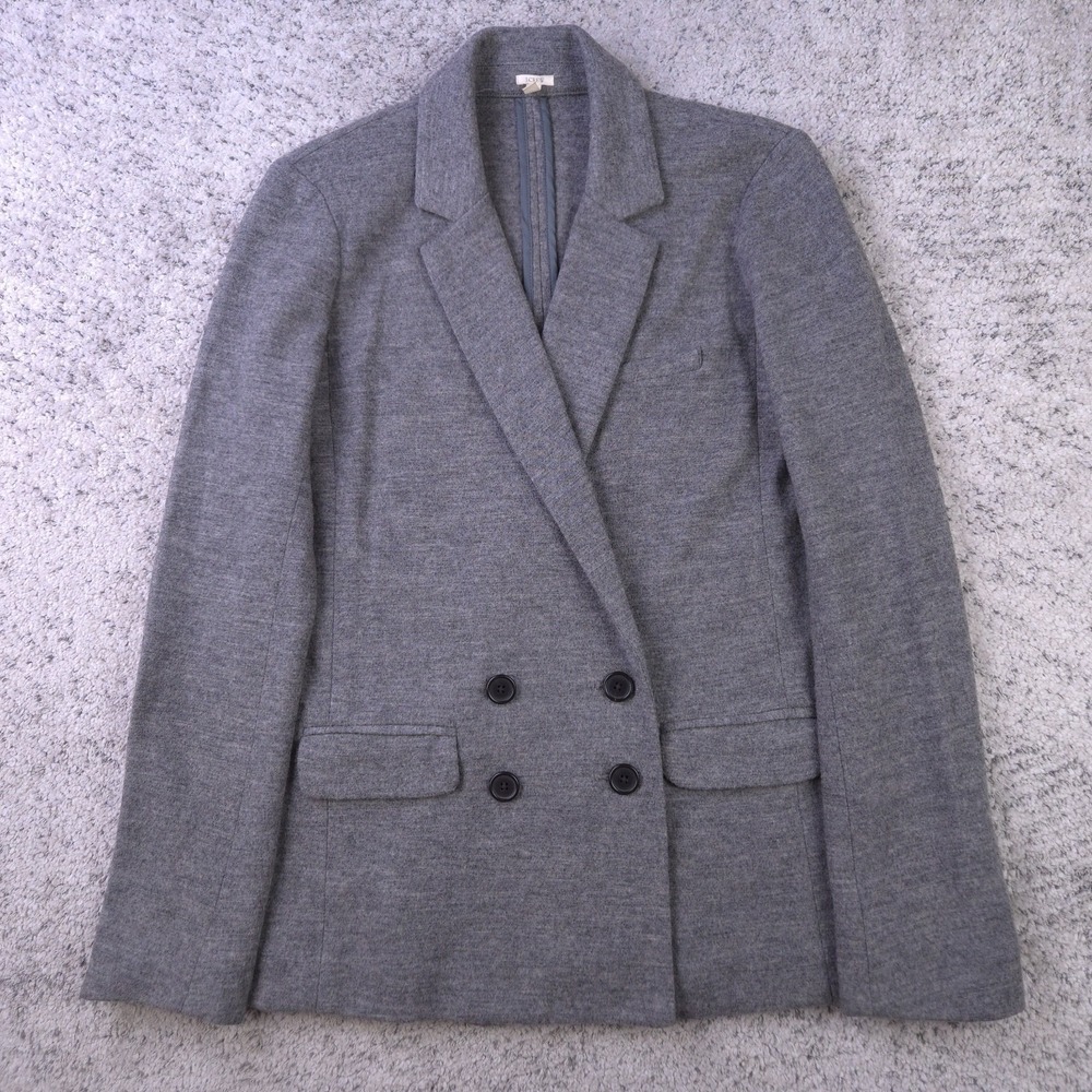 J Crew Jacket Blazer Womens Size 4 Wool Flannel Double Breasted Gray Coat GUC